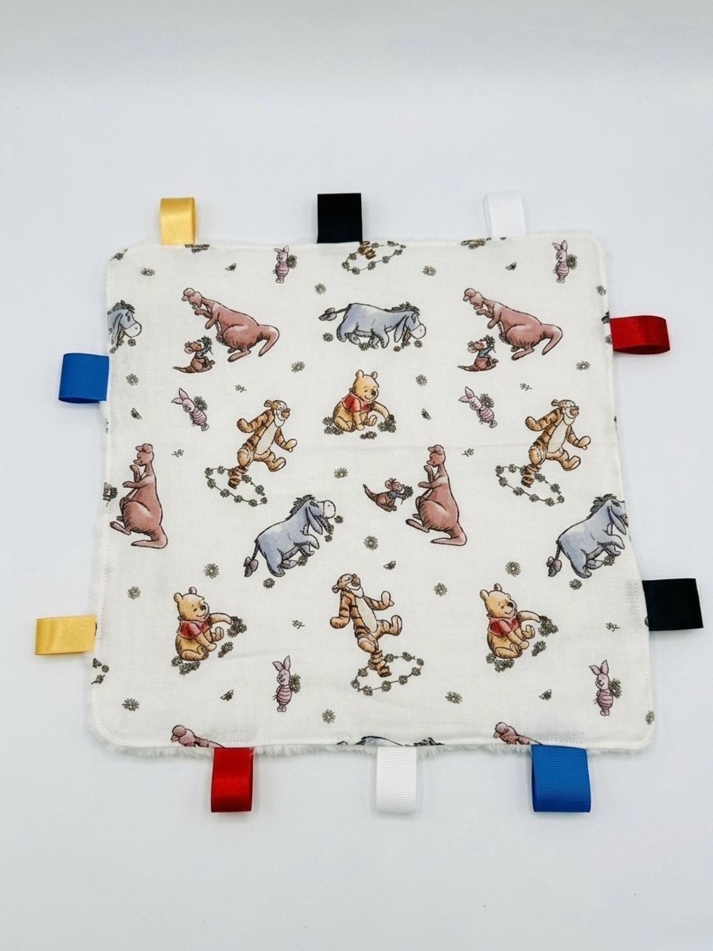Handmade Winnie the Pooh Baby Security Blanket | Soft Minky Sensory Taggie Lovey